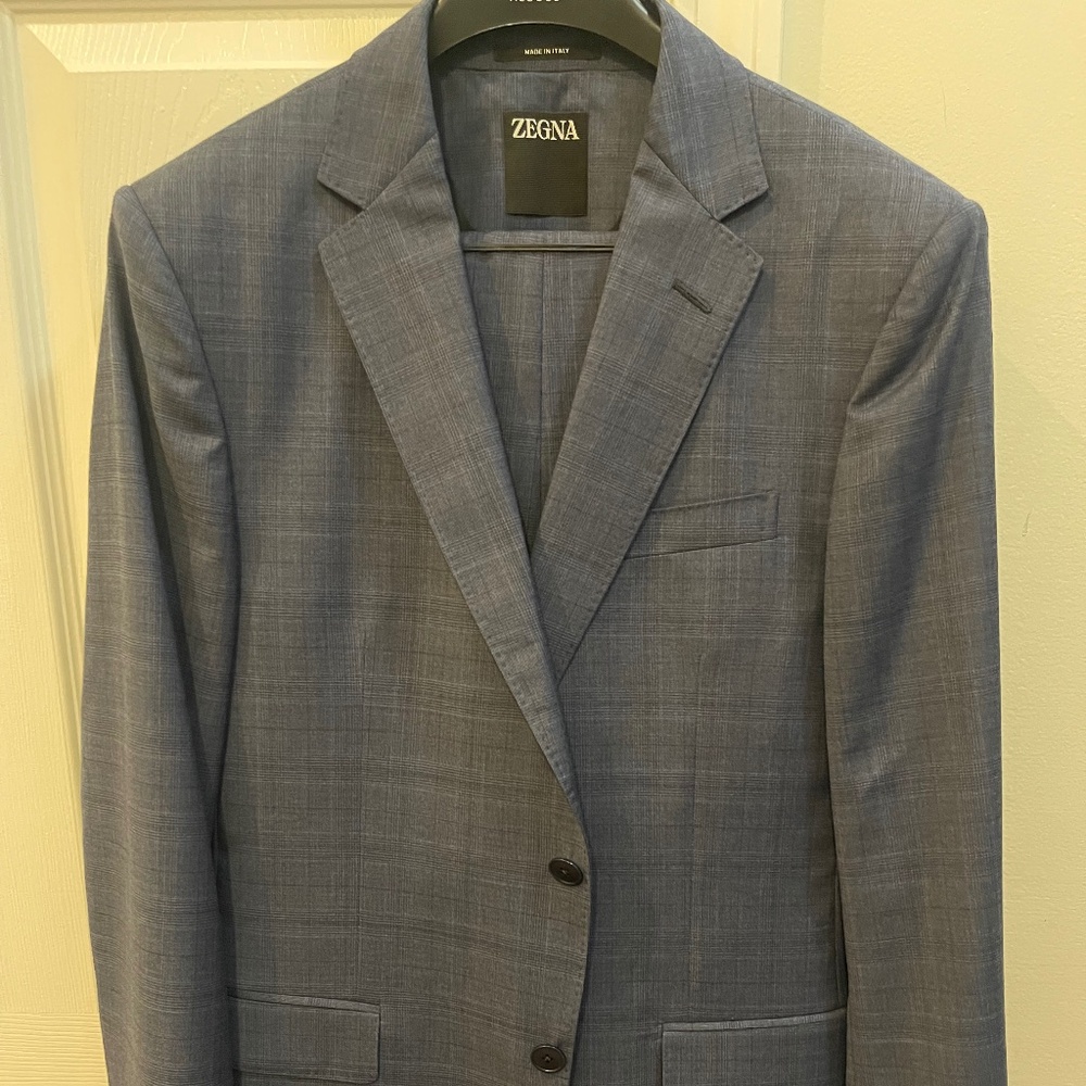 Zegna Tonal Plaid Blue Tailor Fit 2 Piece Suit Mens US Size 40R (Italy 50R